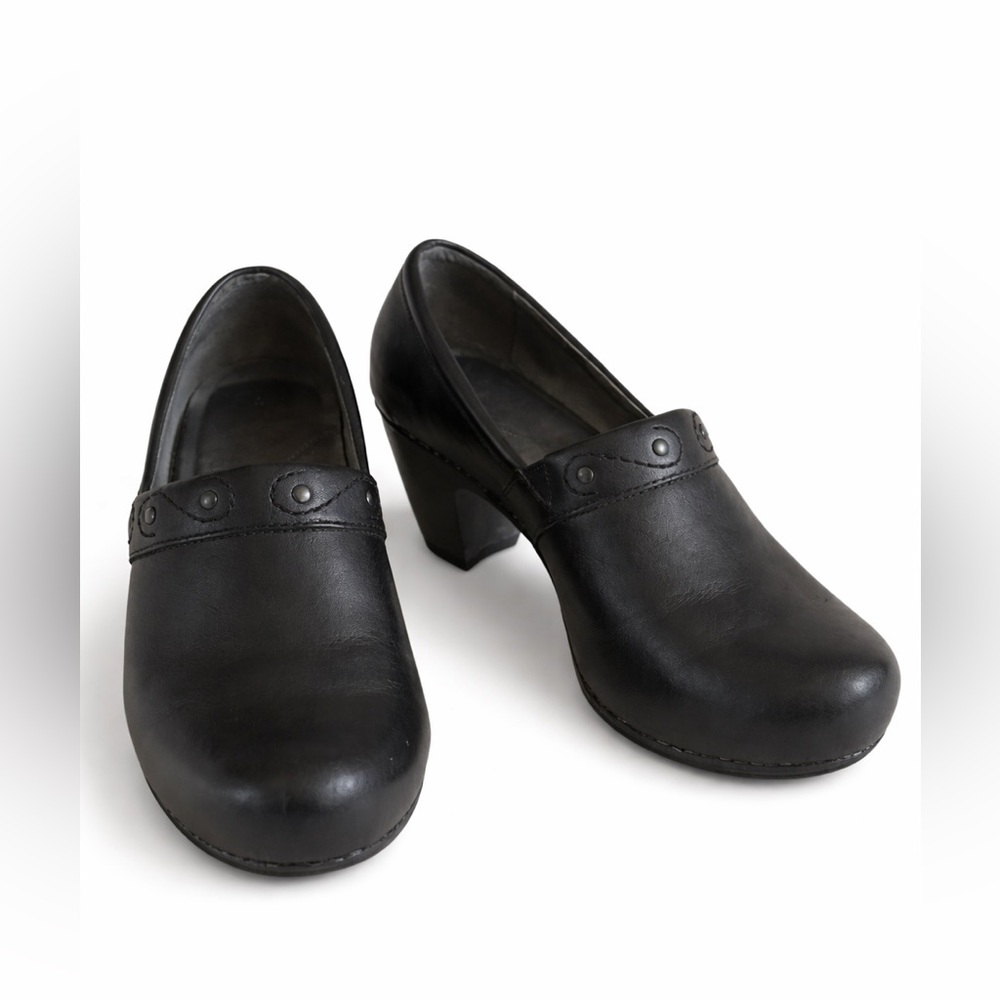 Dansko Riki Black Leather Block Heels Size 42 Comfort Shoe